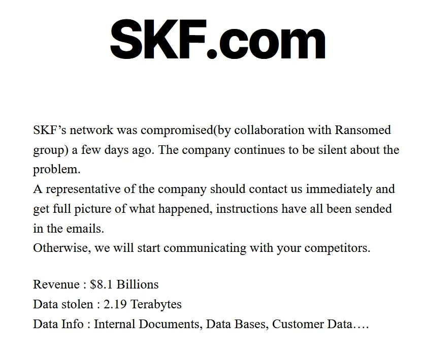 Victim sharing of SKF in Everest Ransomware’s data leak site