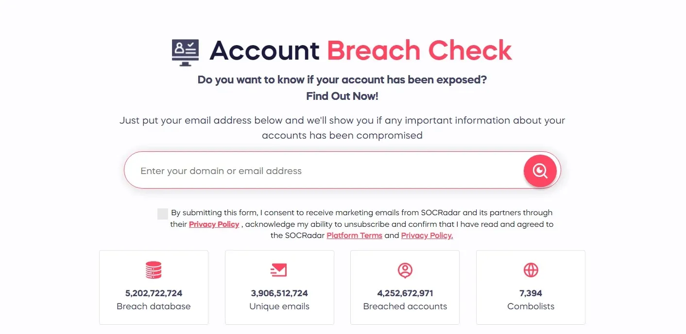 SOCRadar’s Account Breach Check service