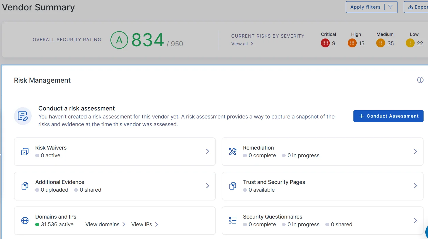You can review information about vendors, and conduct a risk assessment through the platform (UpGuard)