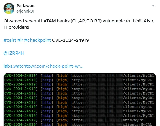The researcher tweeted about observing vulnerable instances (@johnk3r on X)