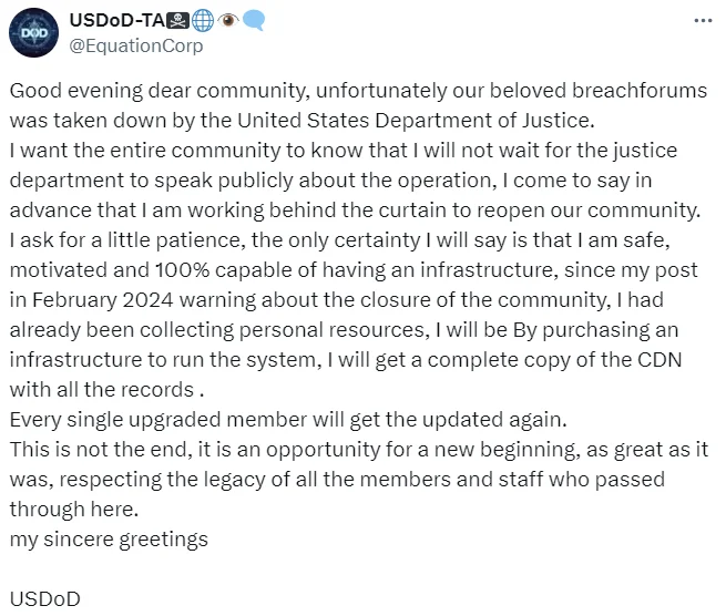 USDoD’s message on X