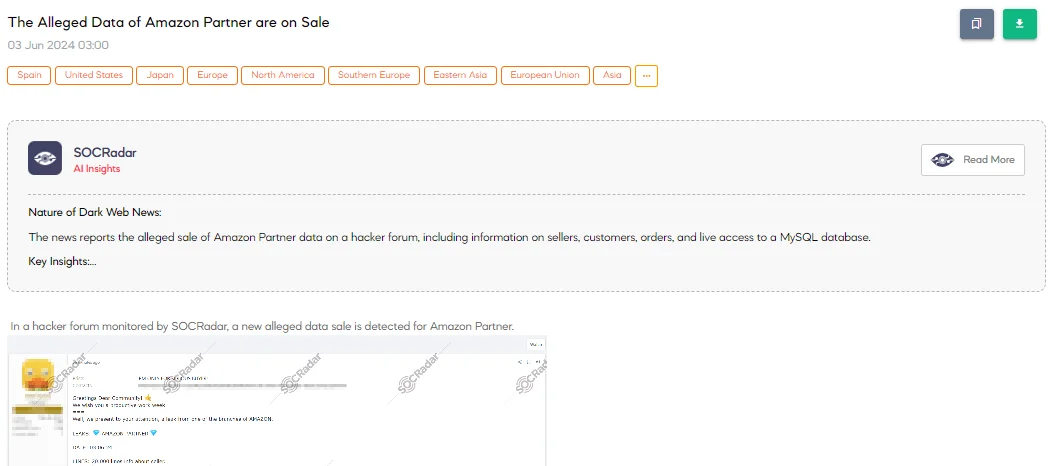 Alleged Data of Amazon Partner on Sale