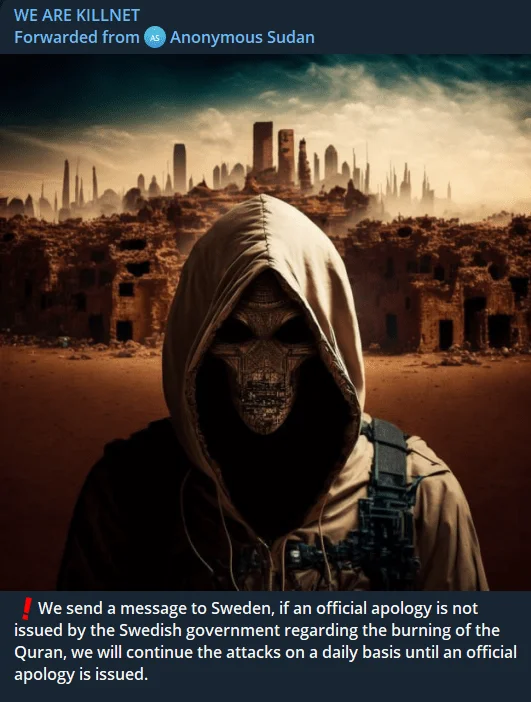 A message of Anonymous Sudan forwarded by pro-Russian KillNet