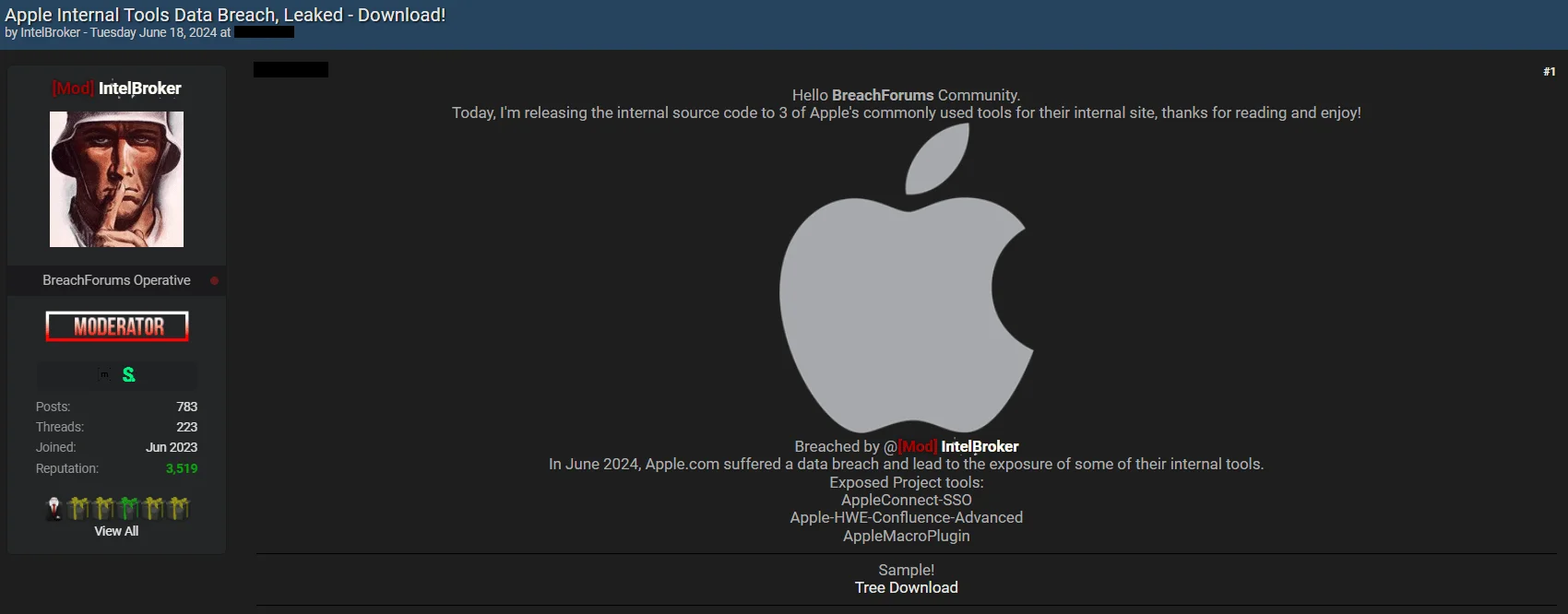 The post about Apple Internal Tools Breach