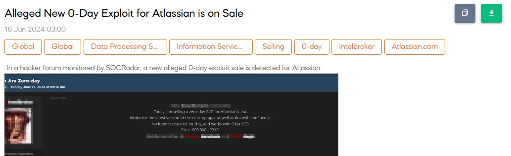 Alleged New 0-Day Exploit for Atlassian is on Sale