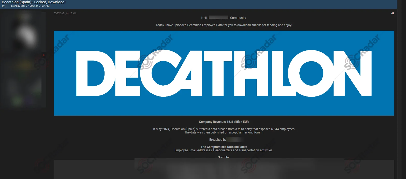 Alleged Database Leak of Decathlon