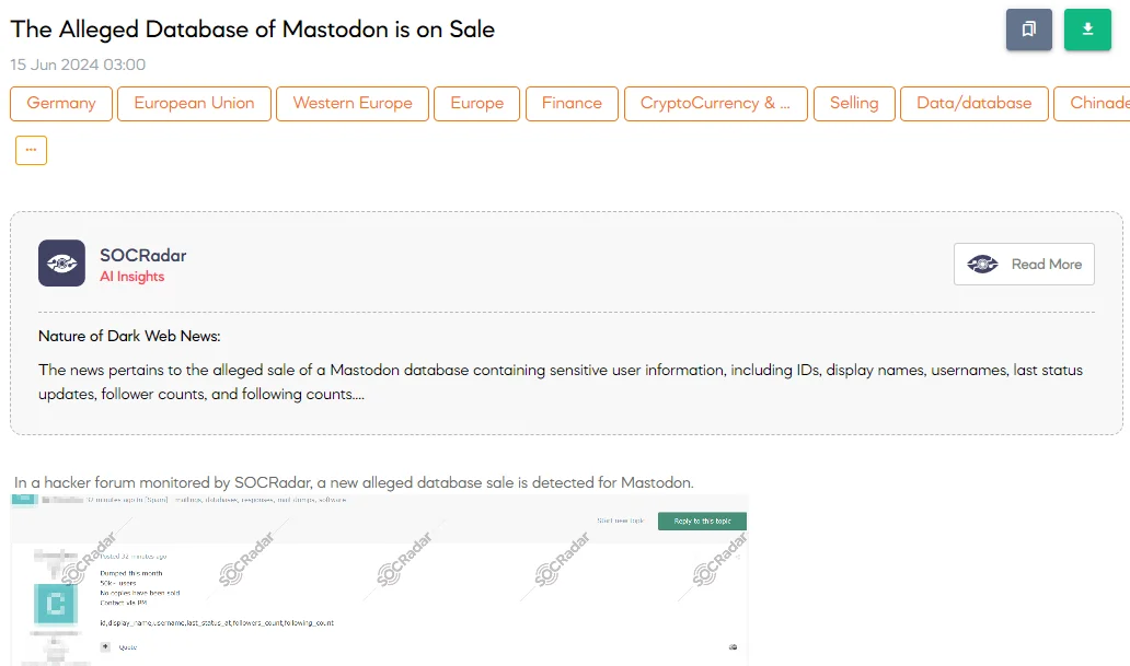 The Alleged Database of Mastodon is on Sale