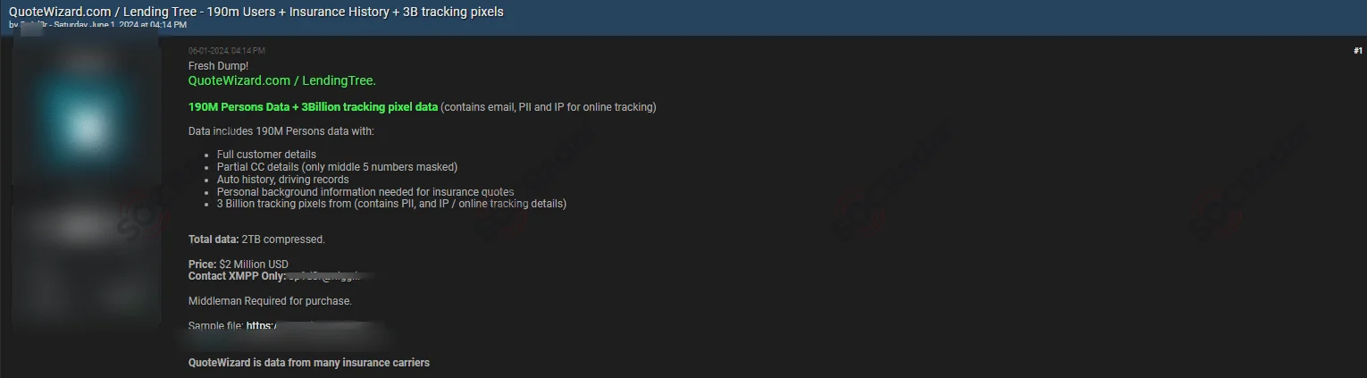 Threat Actor Offers Data, Allegedly of QuoteWizard and LendingTree