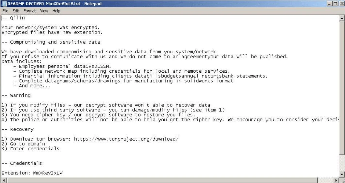 Ransomware note from a recently uploaded sample (Any.run)