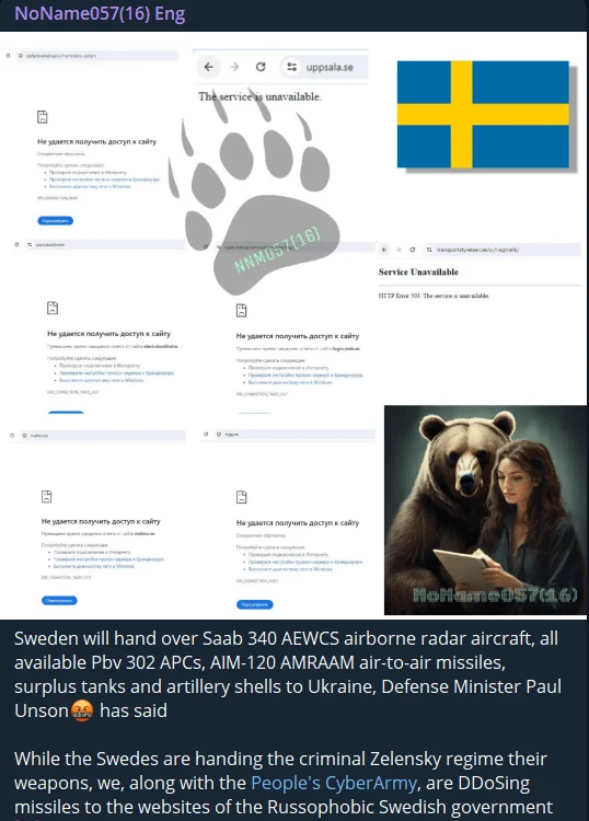 Another post of NoName057 accusing Swedish Government with Russophobia