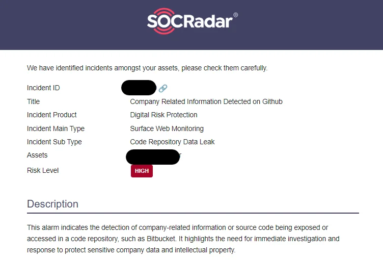 One such alert example of SOCRadar