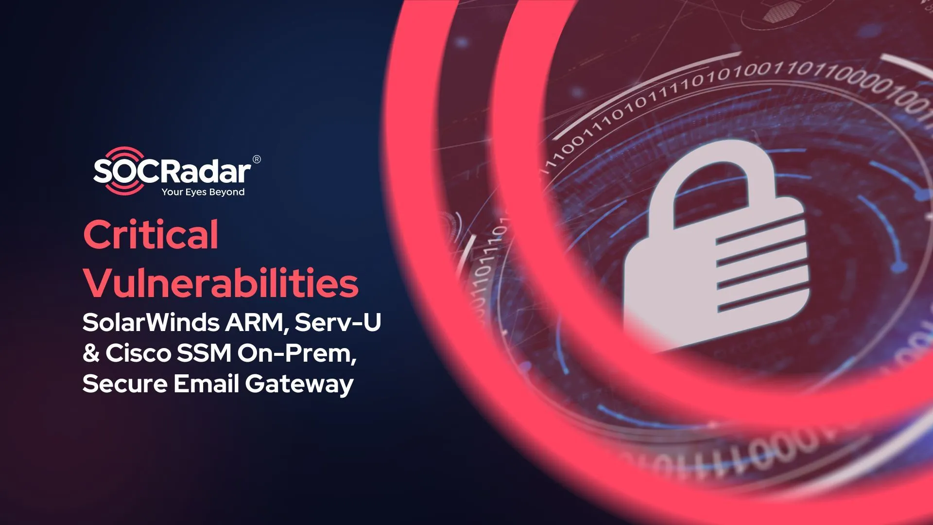 SOCRadar® Cyber Intelligence Inc. | Critical Vulnerabilities in SolarWinds ARM, Serv-U, and Cisco SSM On-Prem, Secure Email Gateway Products
