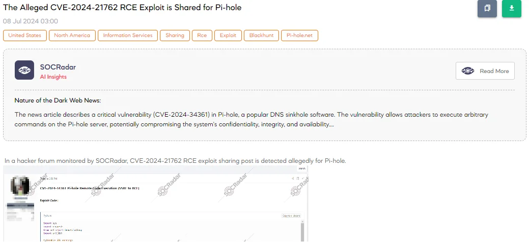 The Alleged CVE-2024-21762 RCE Exploit is Shared for Pi-hole