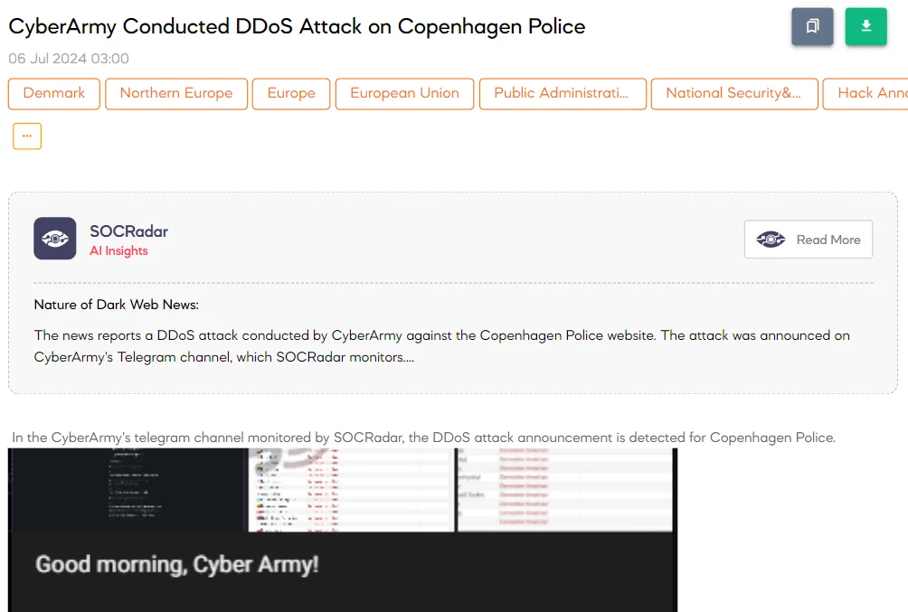 CyberArmy Conducted DDoS Attack on Copenhagen Police