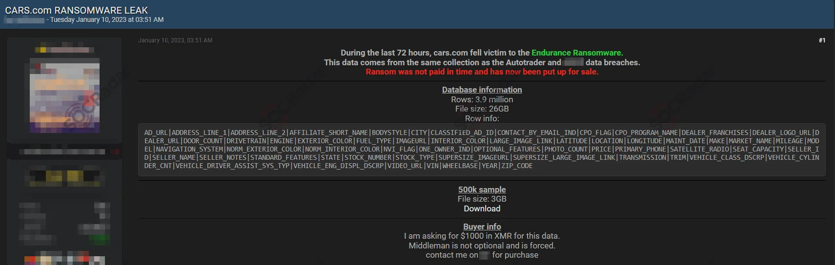 Alleged leak by Endurance Ransomware