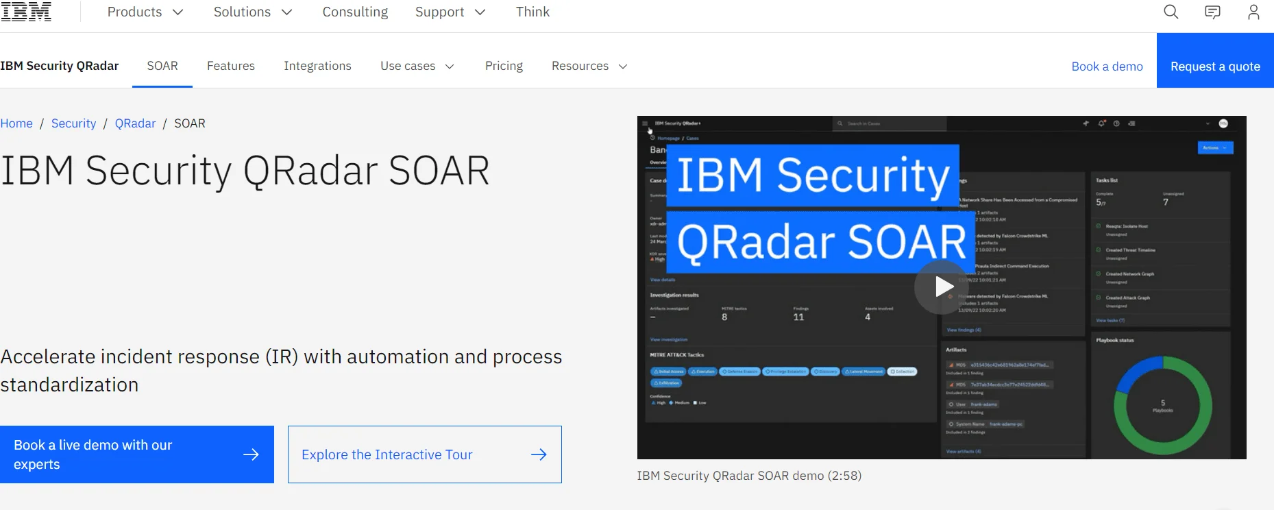 IBM Security QRadar SOAR main page