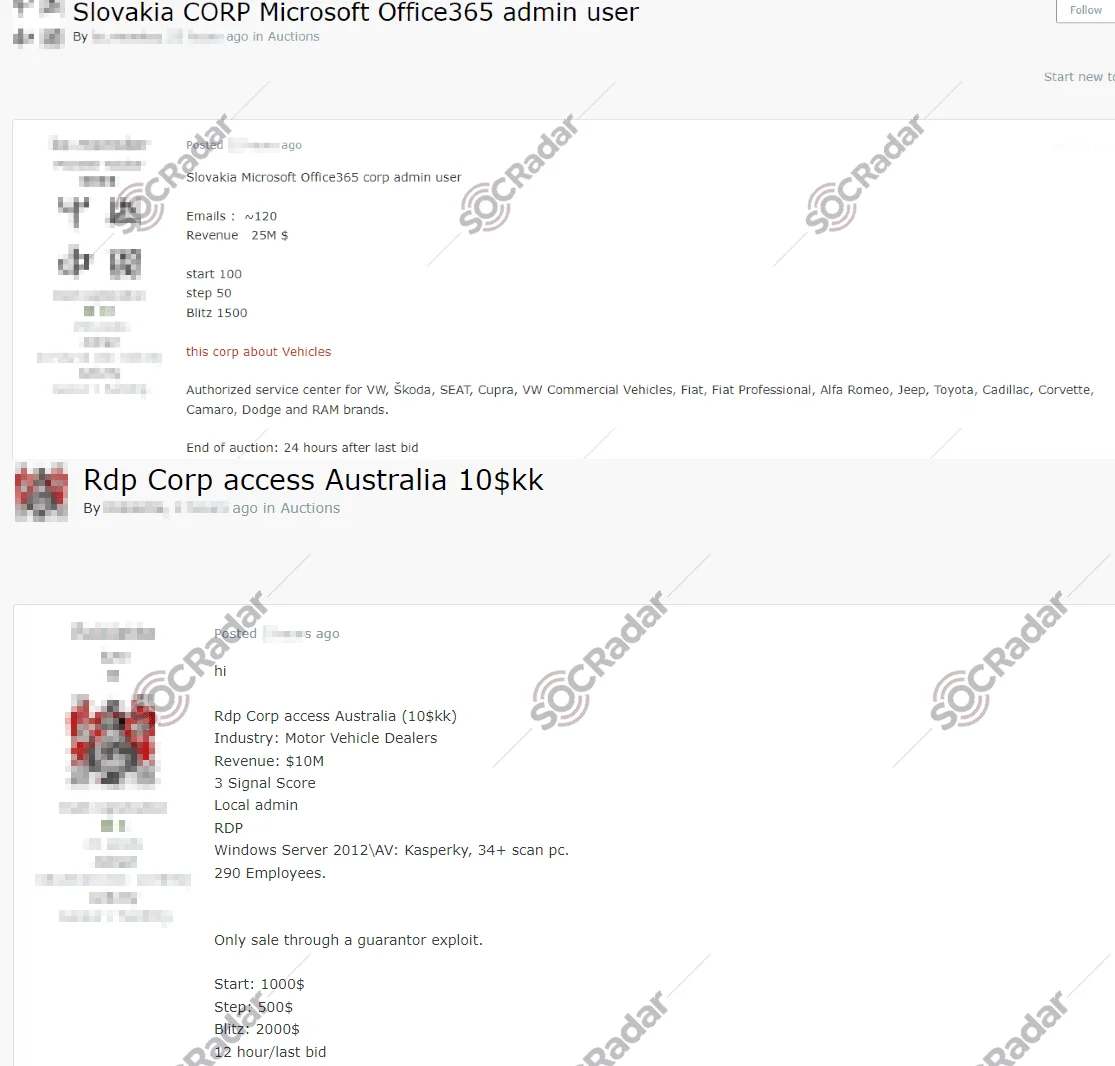 Access sales in a hacker forum with similar dates