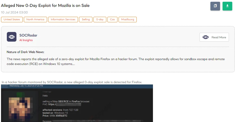 Alleged New 0-Day Exploit for Mozilla is on Sale