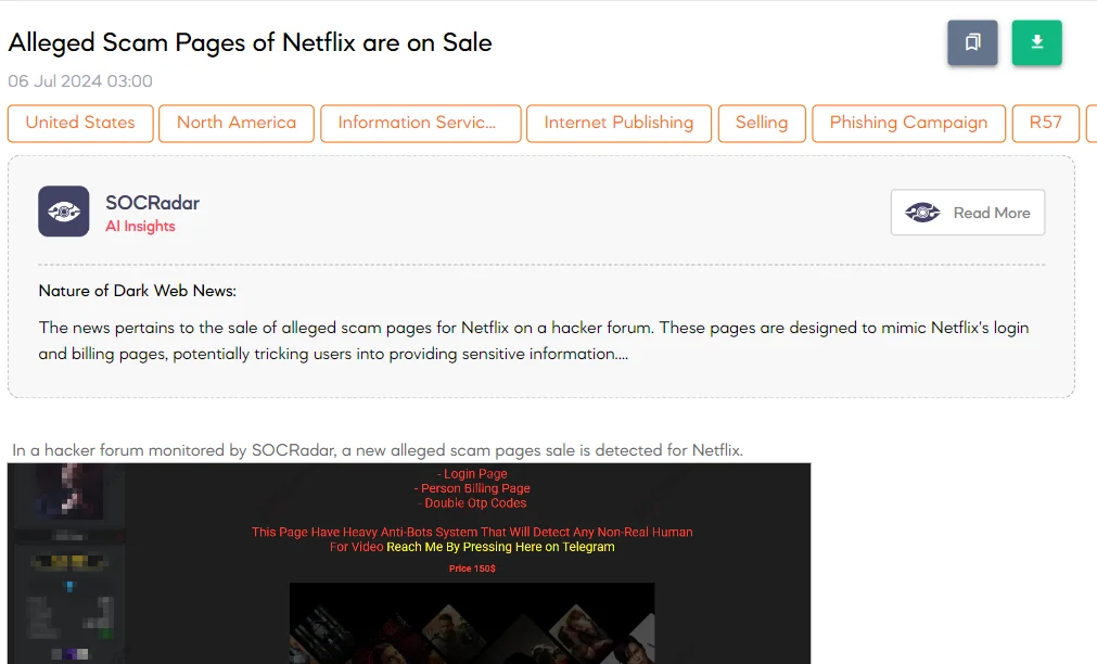 Alleged Scam Pages of Netflix are on Sale