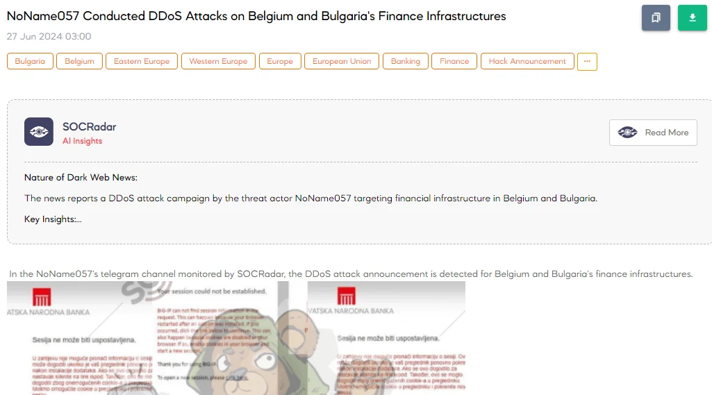 NoName057 Conducted DDoS Attacks on Belgium and Bulgaria's Finance Infrastructures