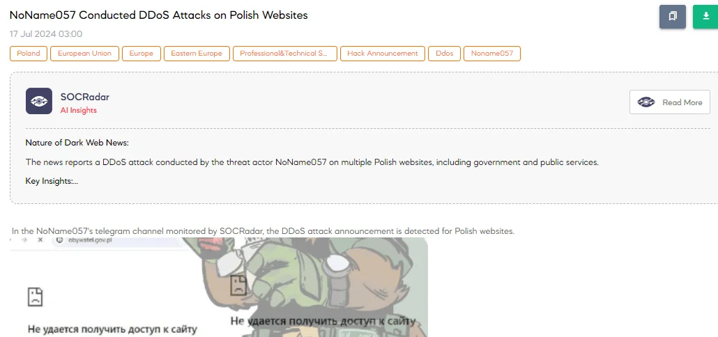 NoName057(16) Conducted DDoS Attacks on Polish Websites