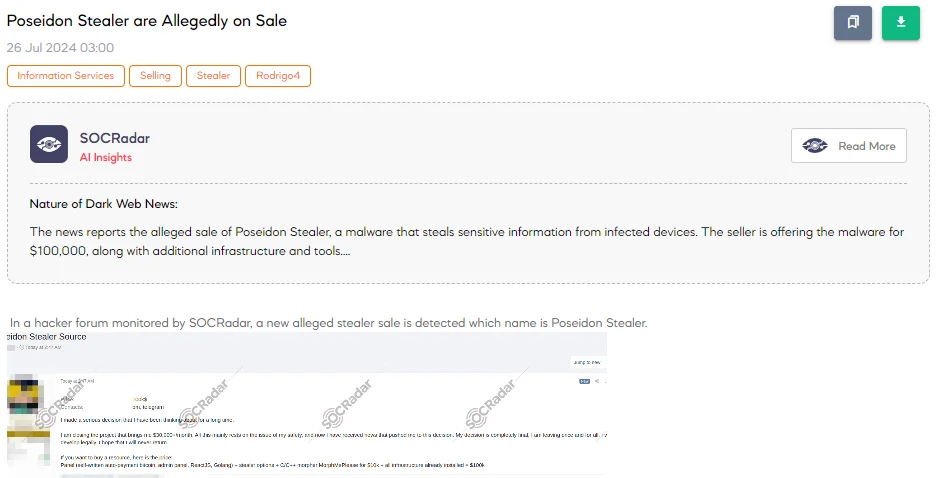 Poseidon Stealer is Allegedly on Sale