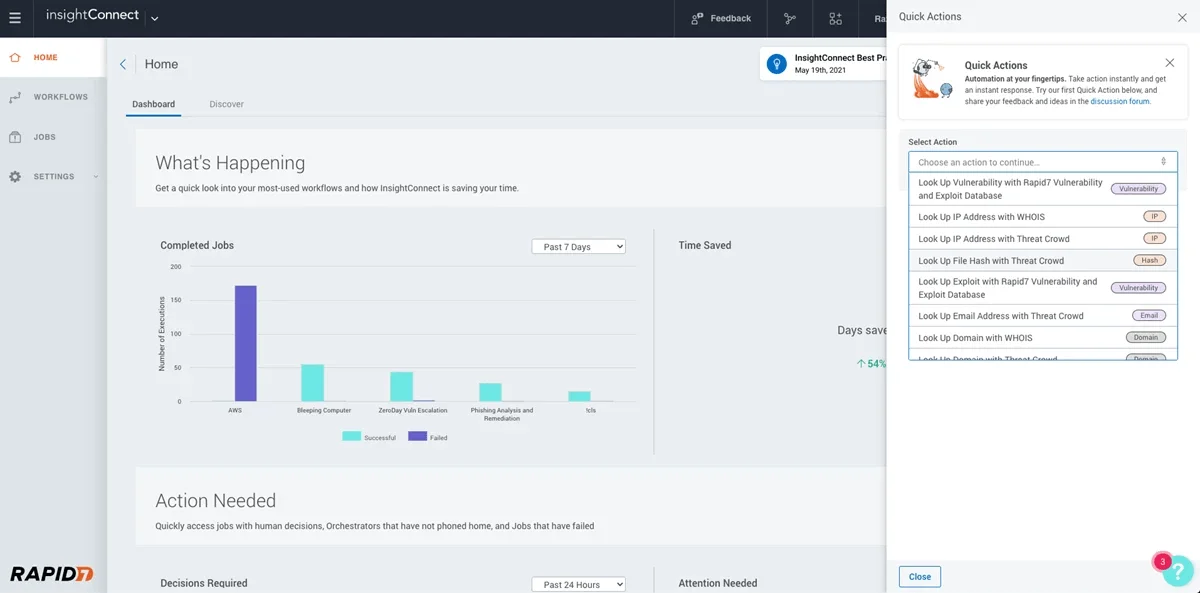 Rapid7 InsightConnect’s Operational Efficiency panel (source: rapid7.com)