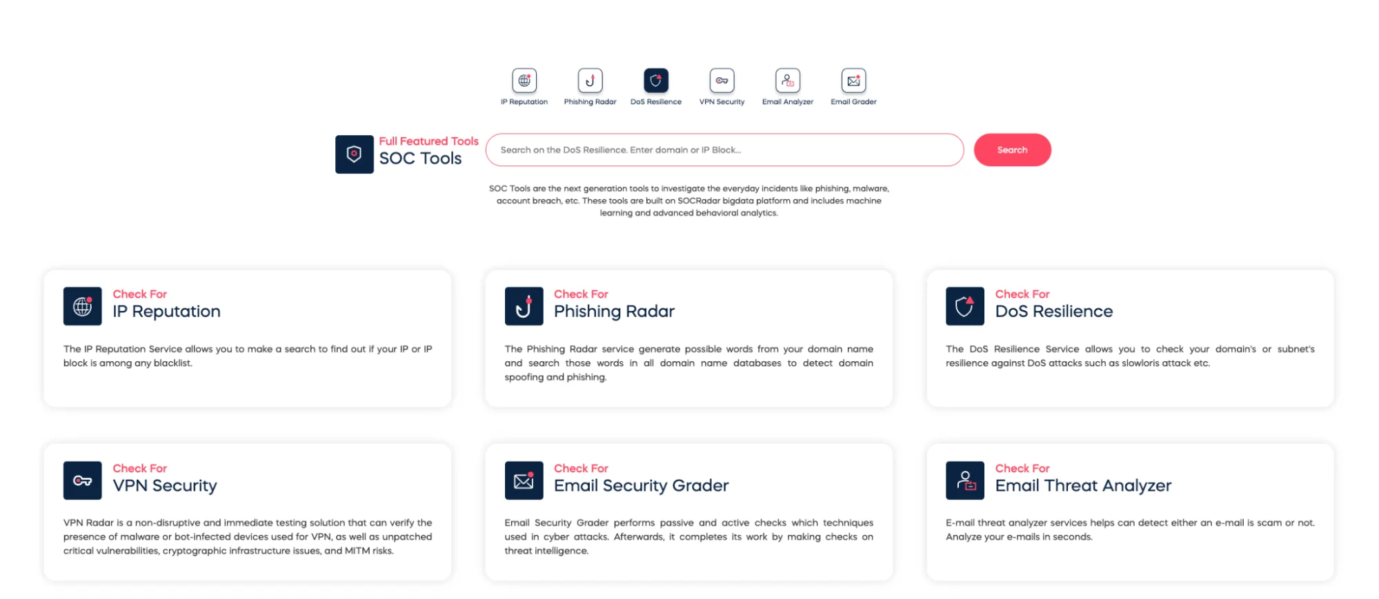 One of SOCRadar’s free SOC Tools, DoS Resilience tool