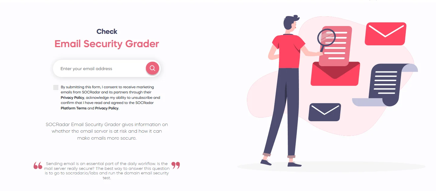 Free Email Security Grader tool available on SOCRadar LABS