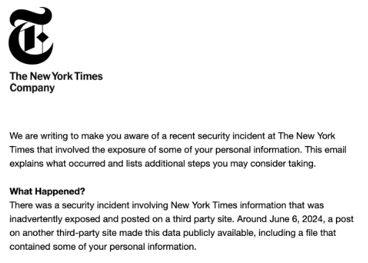 A part of the breach notification by The New York Times (X)