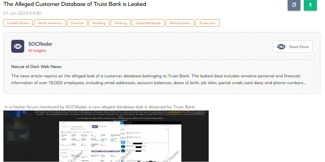 The Alleged Customer Database of Truist Bank is Leaked