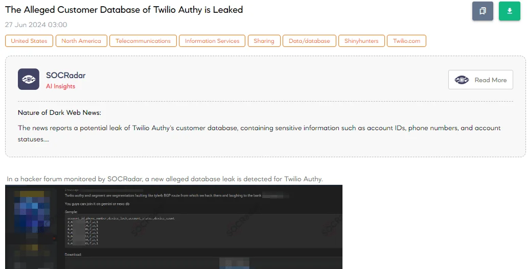 The Alleged Customer Database of Twilio Authy is Leaked