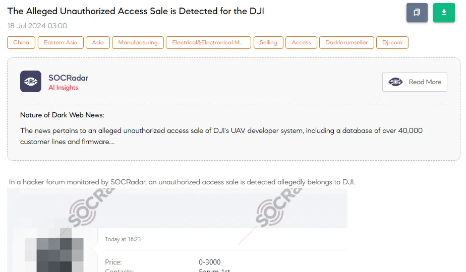 Alleged Unauthorized Access Sale Detected for DJI