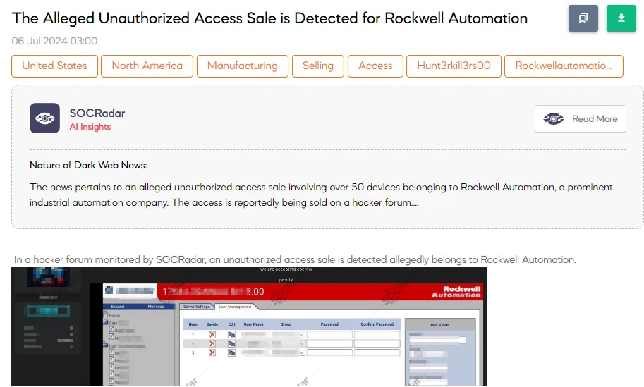 The Alleged Unauthorized Access Sale is Detected for Rockwell Automation