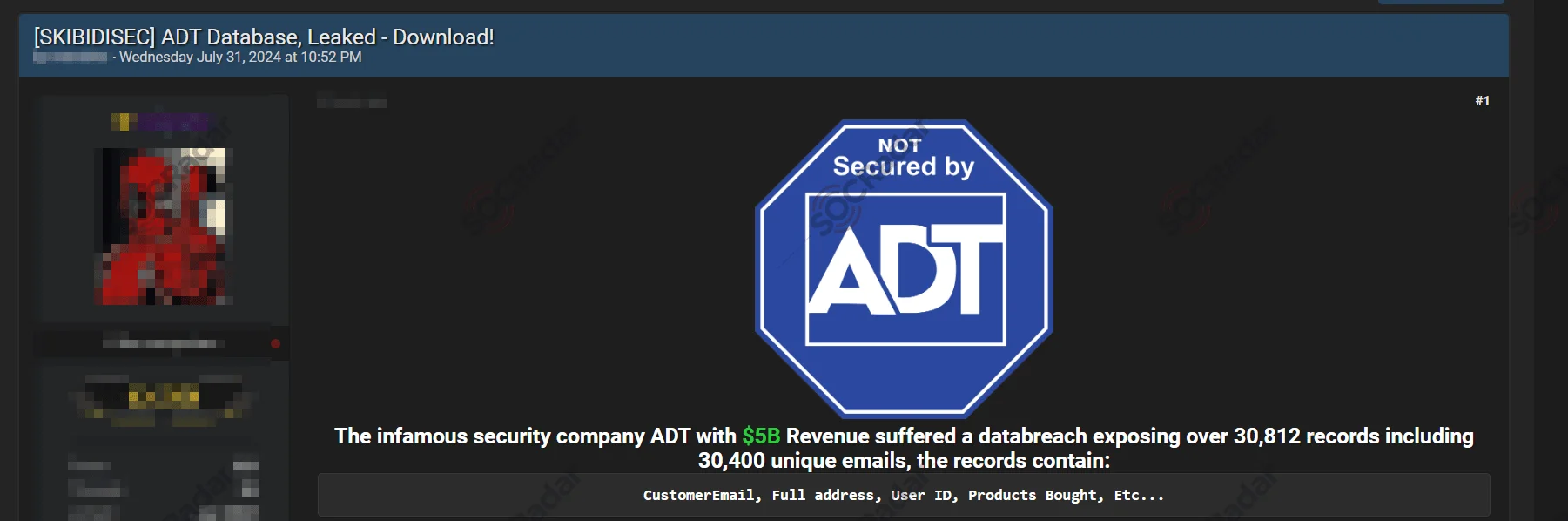 Alleged Database of ADT is Leaked