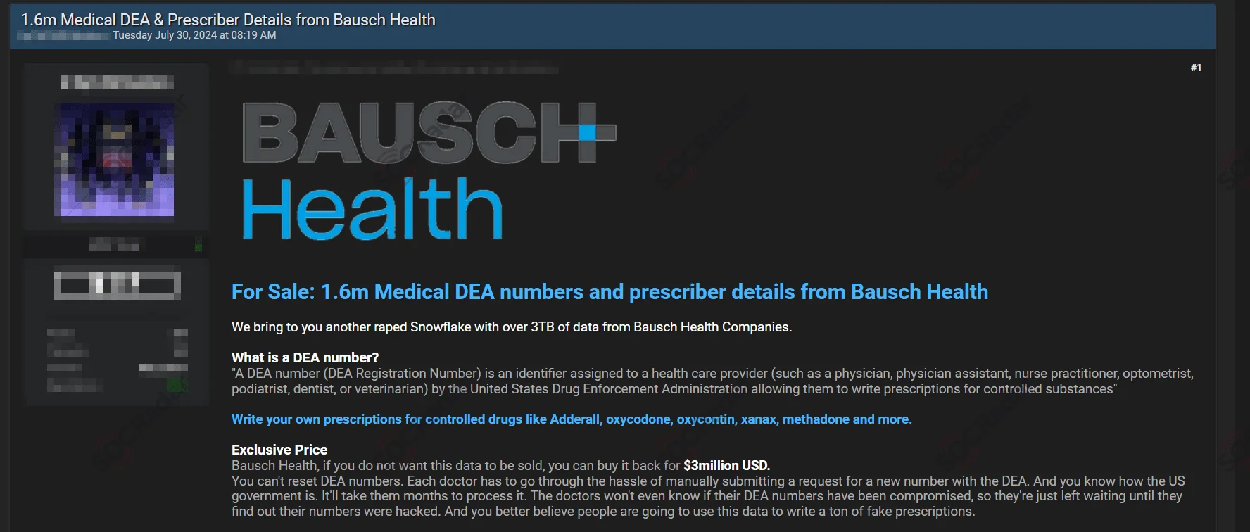 Alleged Database of Bausch Health is on Sale