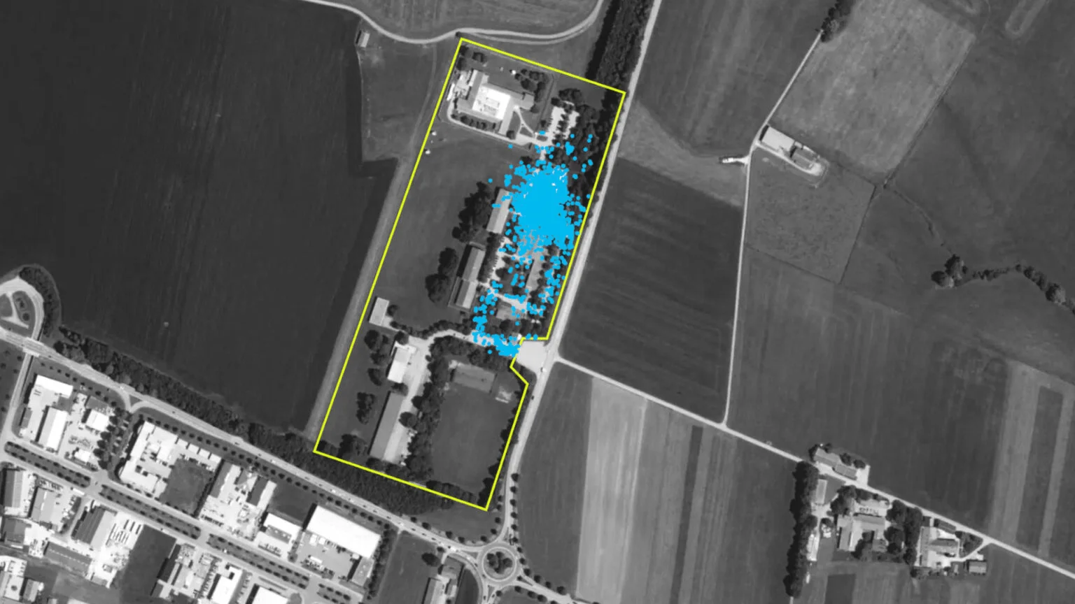 The BND location in Bad Aibling – with the locations of telephones that were located in this area according to the data set. Source: Netzpolitik