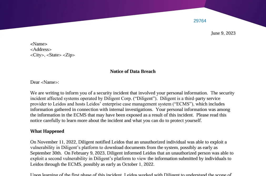 Notice of the Diligent Corp. data breach (mass.gov)