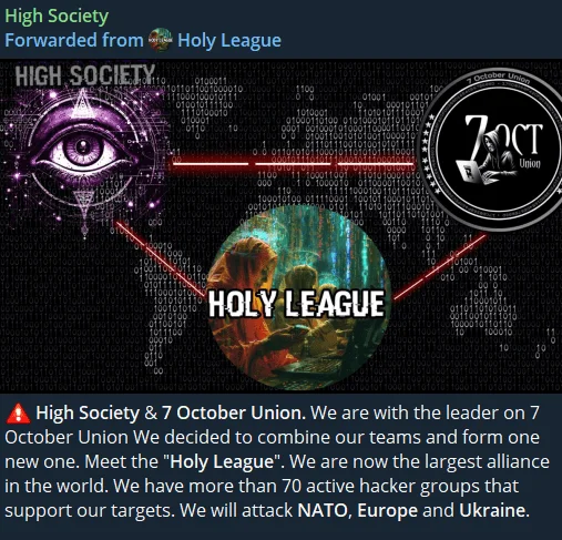 Holy League announcement in High Society’s Telegram channel