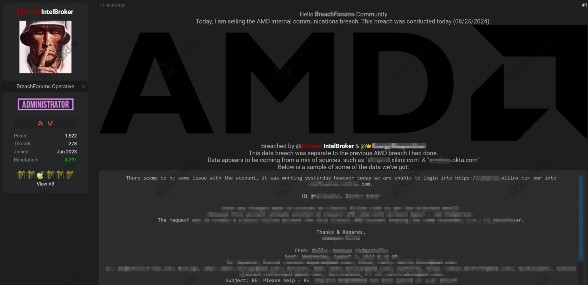 IntelBroker Threat Actor Claims to Sell AMD's Internal Communications