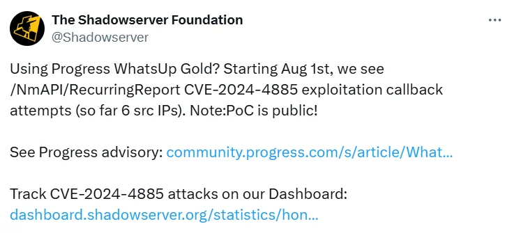 Shadowserver’s tweet (X)