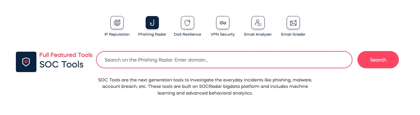 Phishing Radar in SOCRadar Labs SOC Tools 