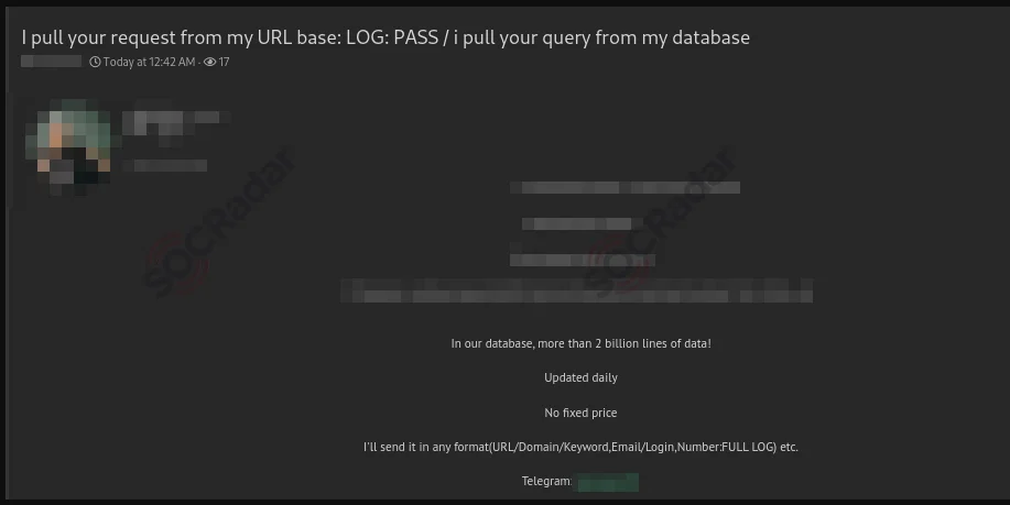 Alleged sale of 2 billion lines of stealer log data