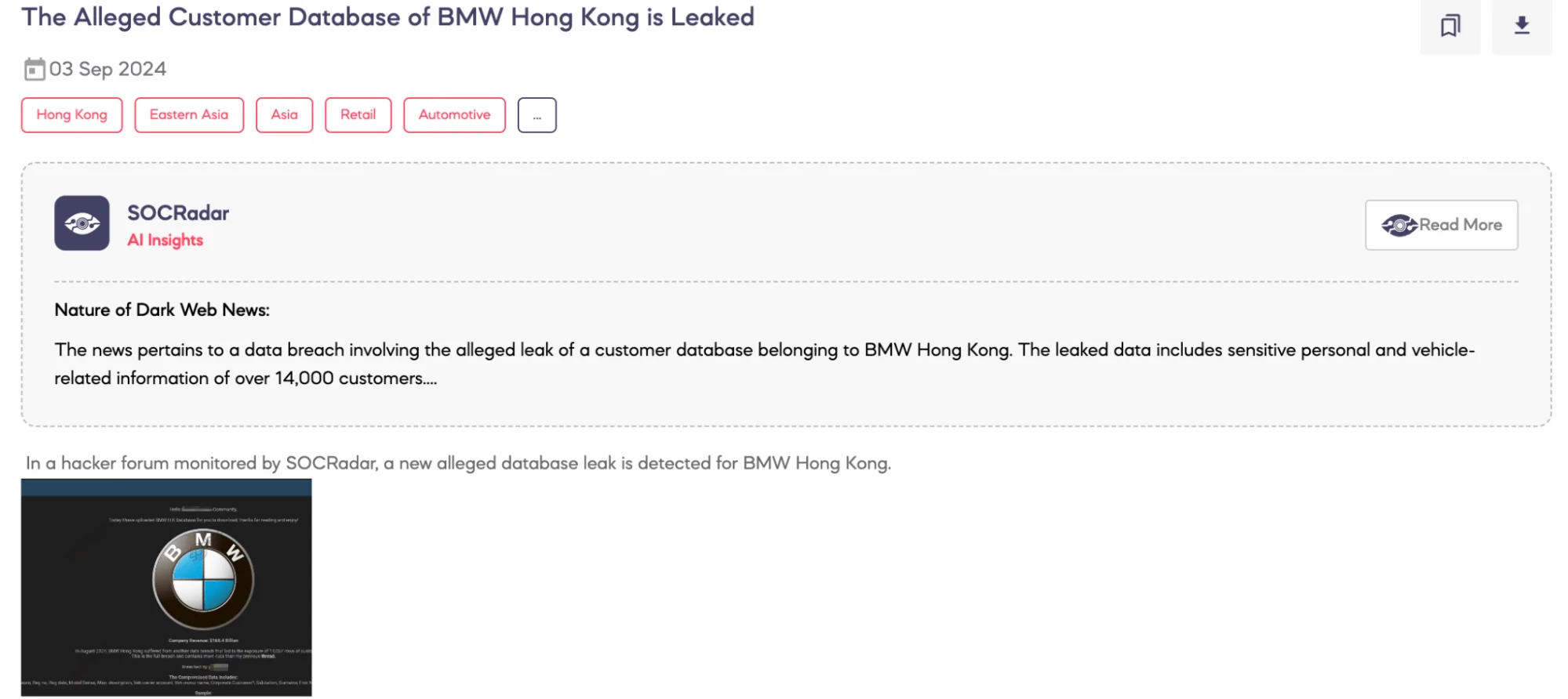 The Alleged Customer Database of BMW Hong Kong is Leaked