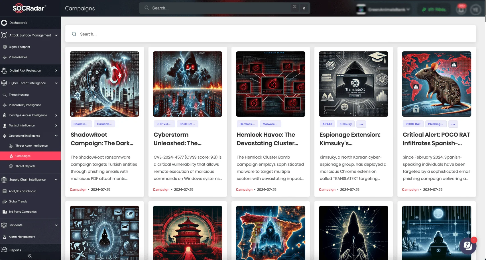 SOCRadar Campaigns page. View its free version on SOCRadar LABS.