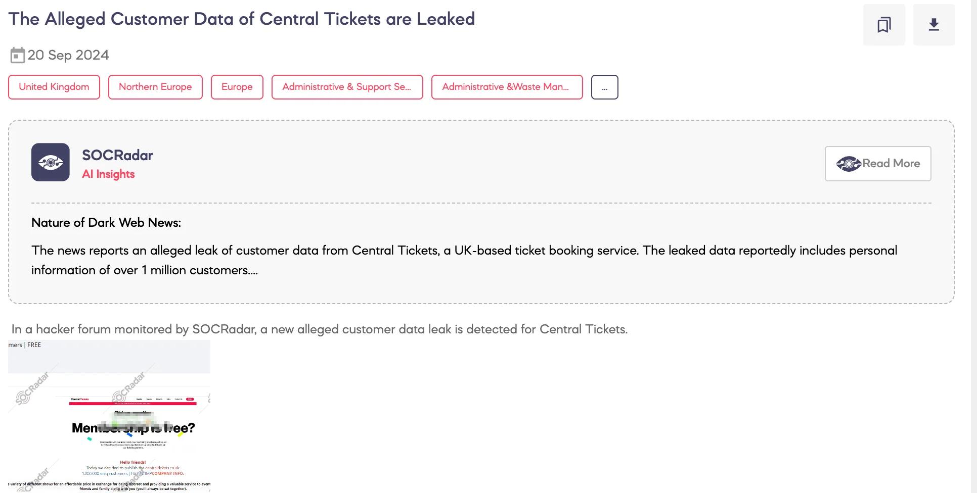 Alleged Customer Data of Central Tickets are Leaked