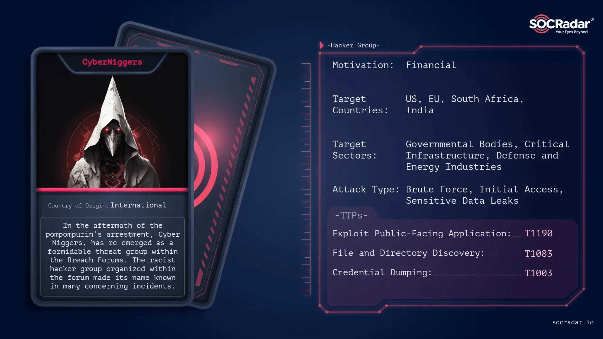 SOCRadar threat actor card of CyberNiggers