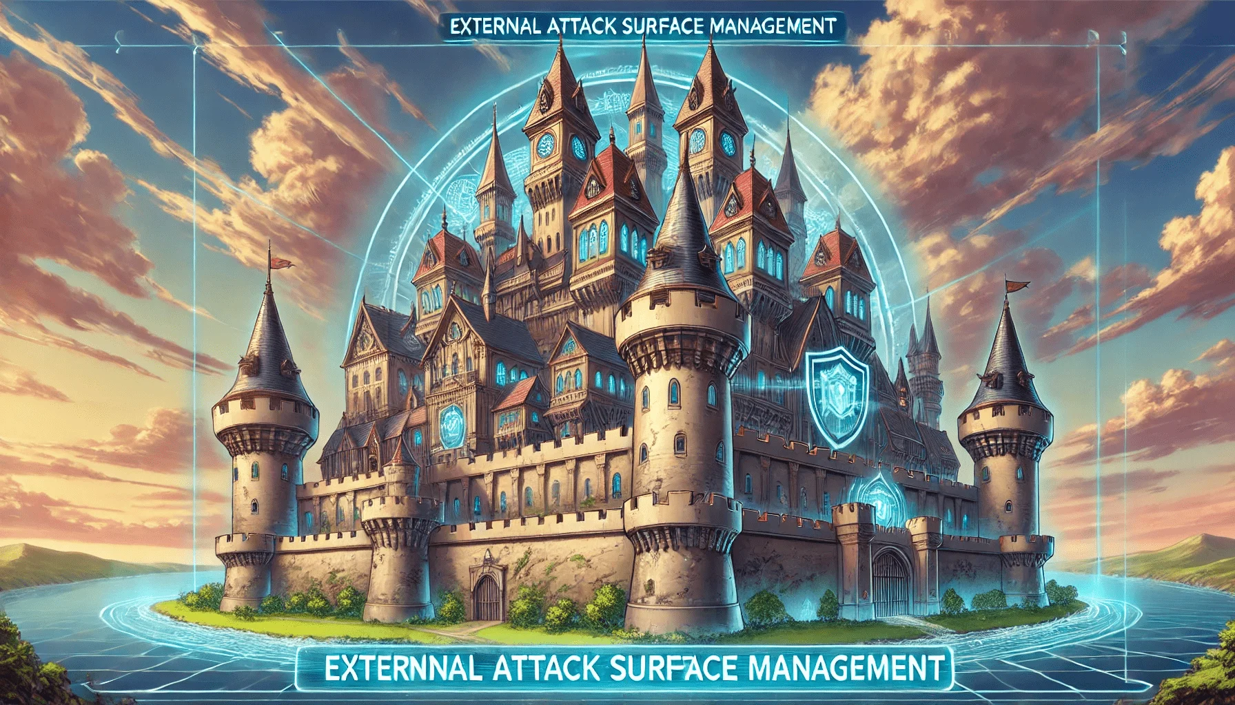 A depiction of the castle representing External Attack Surface Management, with its blend of strength and vulnerable areas. Generated using Dall-E.