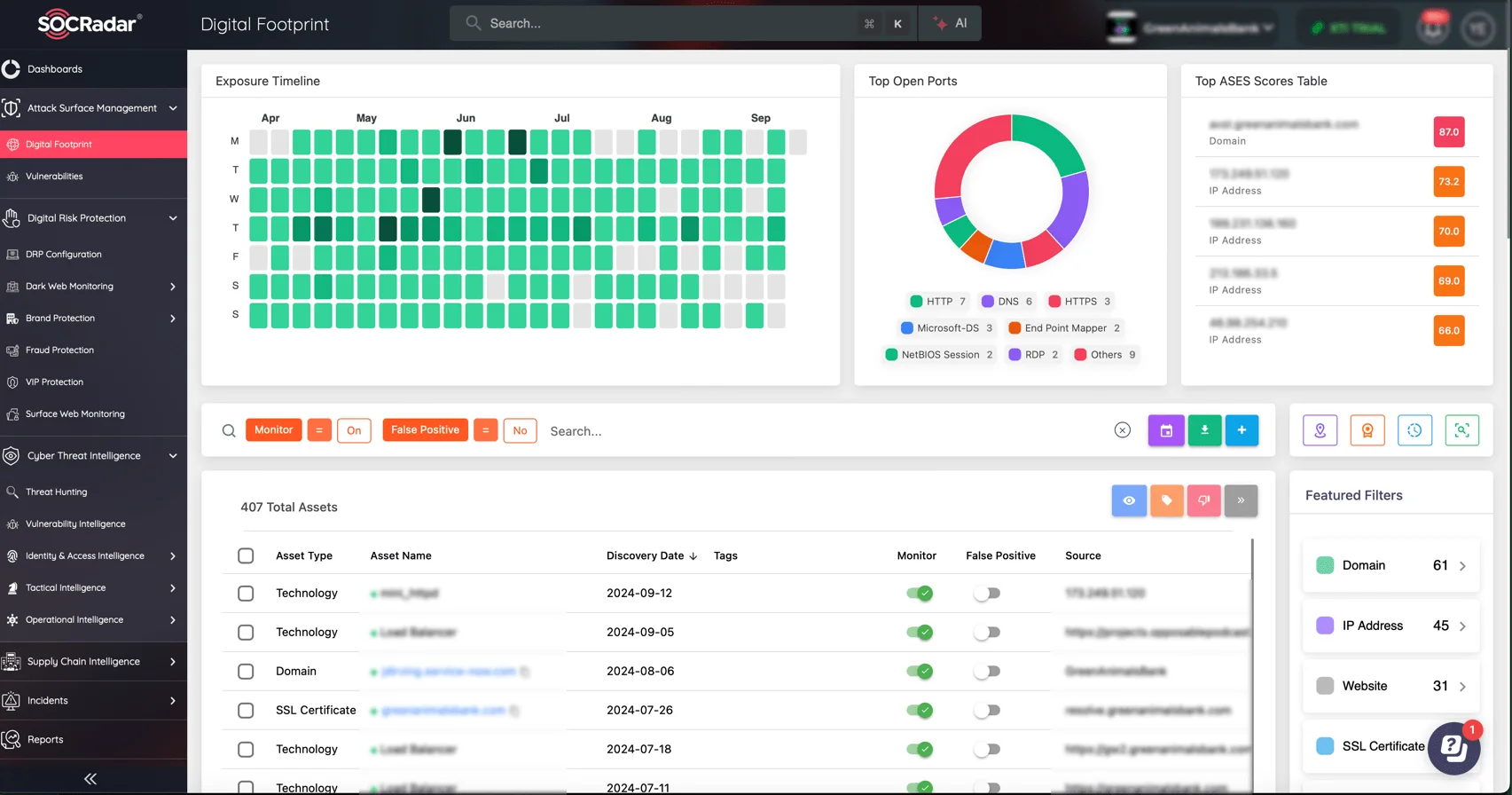 SOCRadar’s ASM module, Digital Footprint