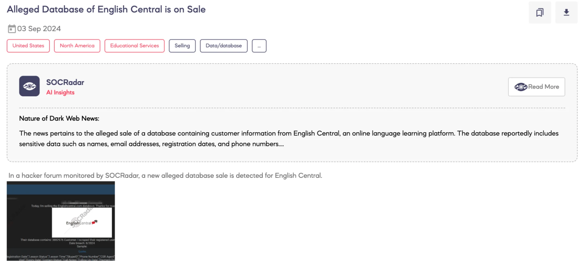 Alleged Database of English Central is on Sale